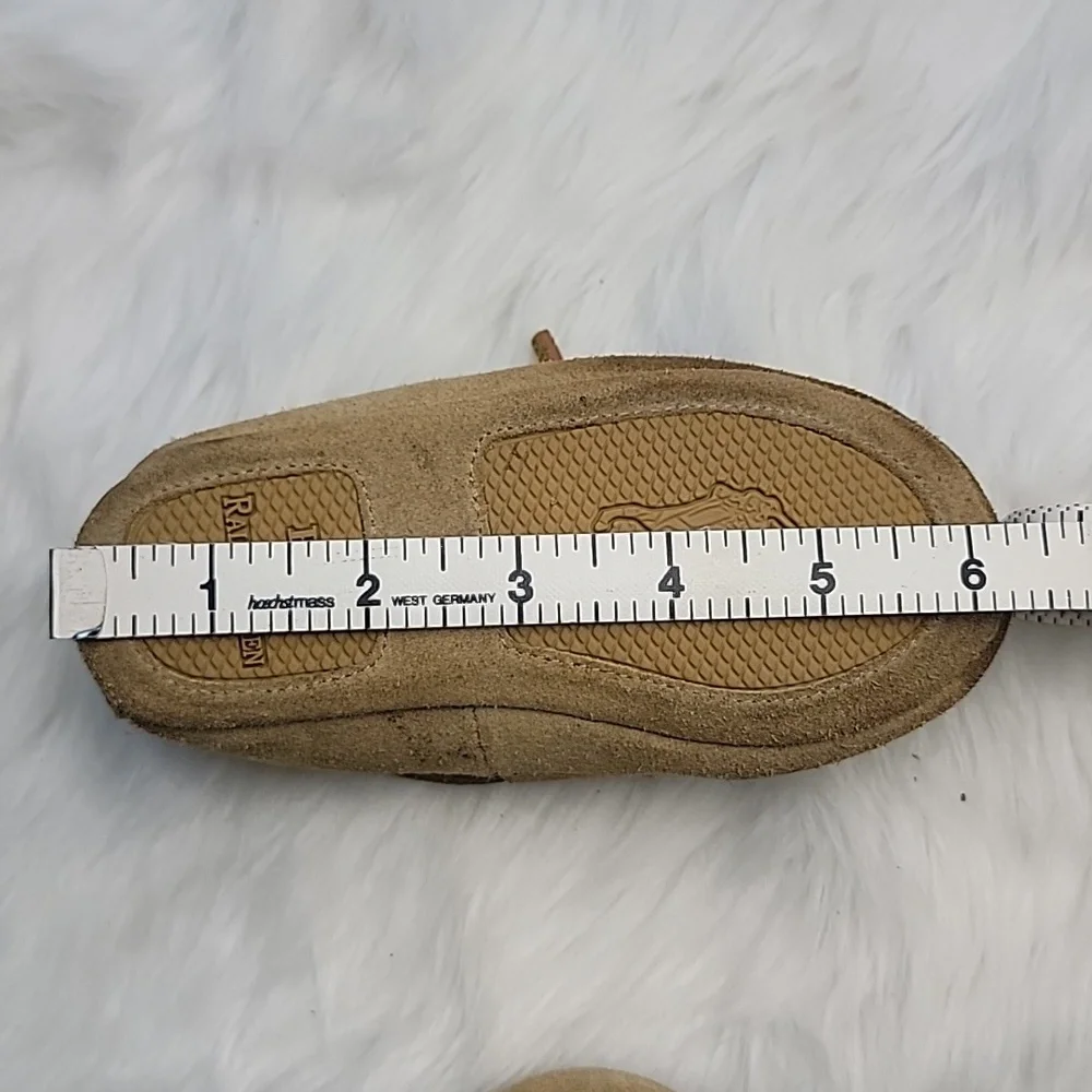 POLO RALPH LAUREN Tan Suede Shearling Preppy Loungewear Boho Moccasin Slippers‎